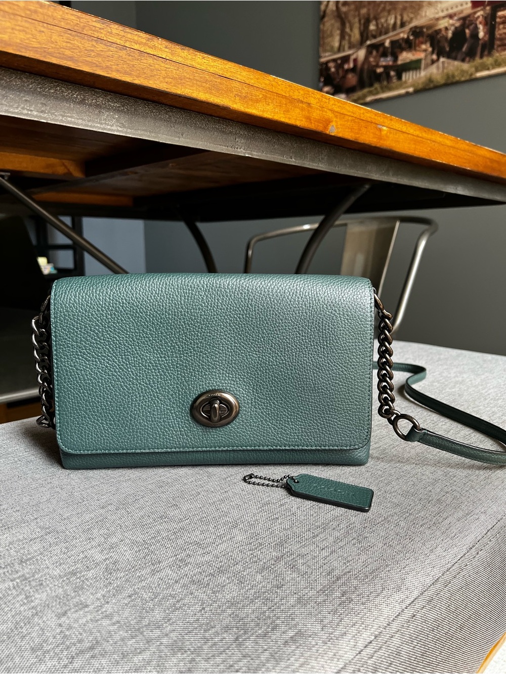 Coach Crosstown X Leather Crossbody Bag in Pewter/Forest